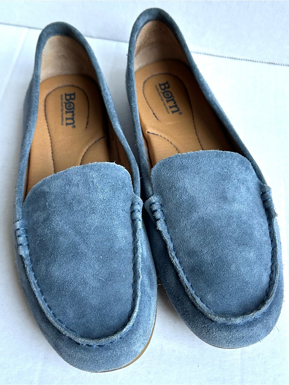 Born Women’s Blue Suede Leather Moccasin Driving Loafers Casual Comfy Boho Sz 8